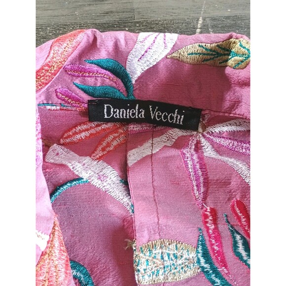 Daniela Vecchi Pink Floral Embroidered Blazer Jacket Italy Size 44 US 8 - Picture 4 of 8